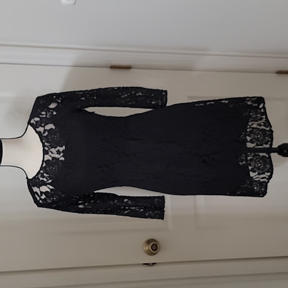 Broadway & Broome Size 0 Black Lace "Little Black Dress" Lined with Slip Dress.